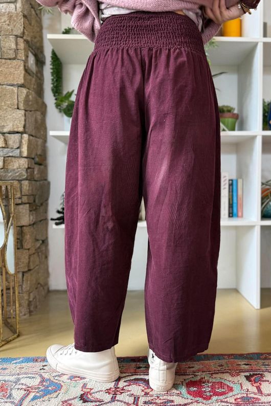Lock Needlecord Shirring Barrel Pant Aubergine